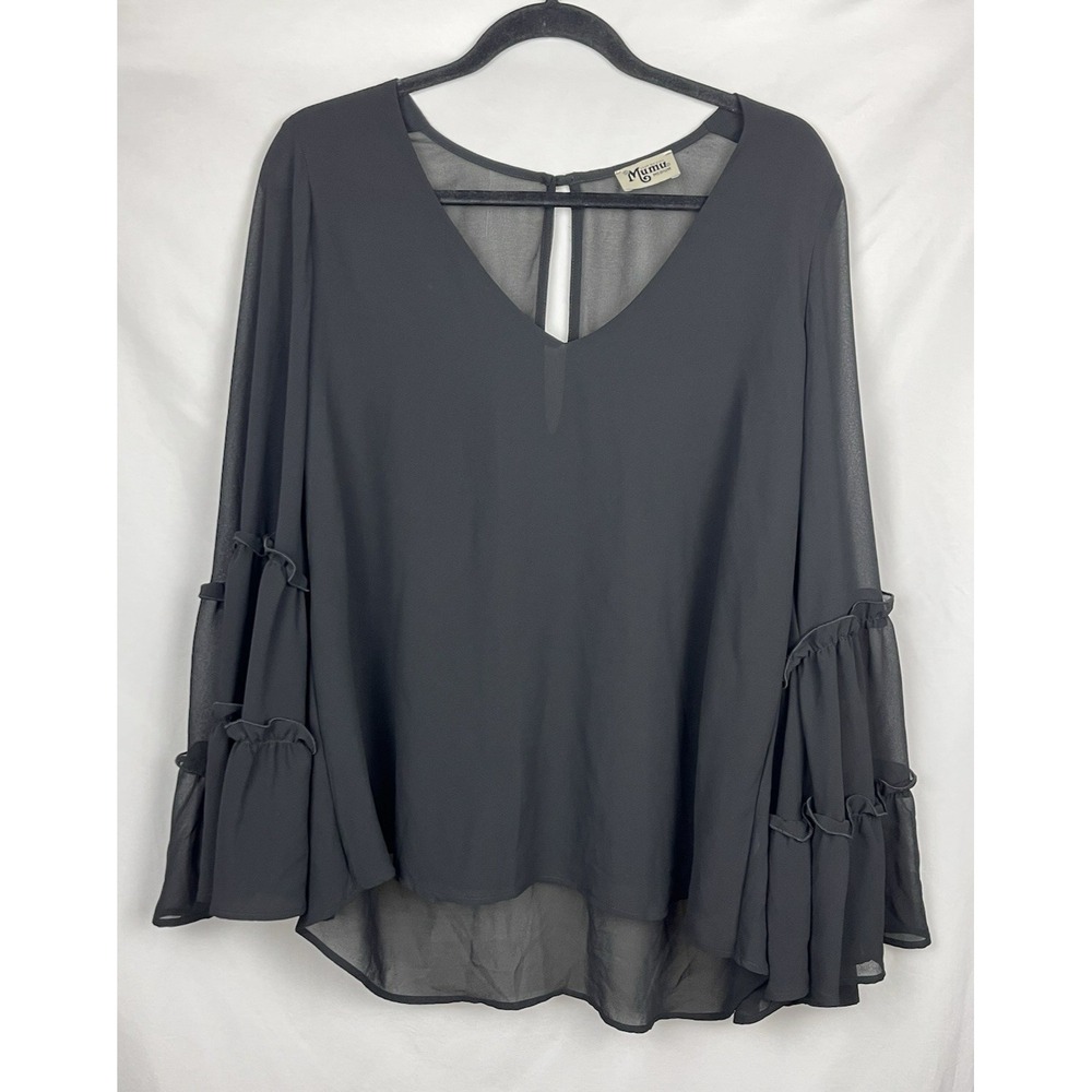 Show Me Your Mumu Black Flowy Tunic Nicolette Witchy Ruffle Bell Sleeve Top M